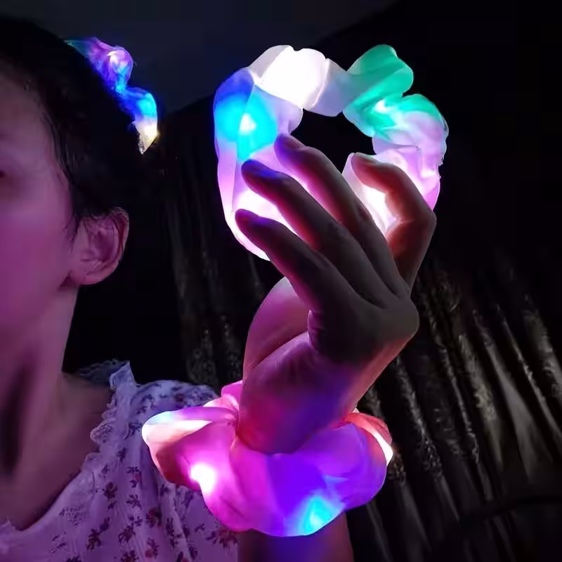 Mint Yeşili Renk Led Işıklı Lastikli Saç Tokası - 3 Modlu Festival & Parti Saç Tokası