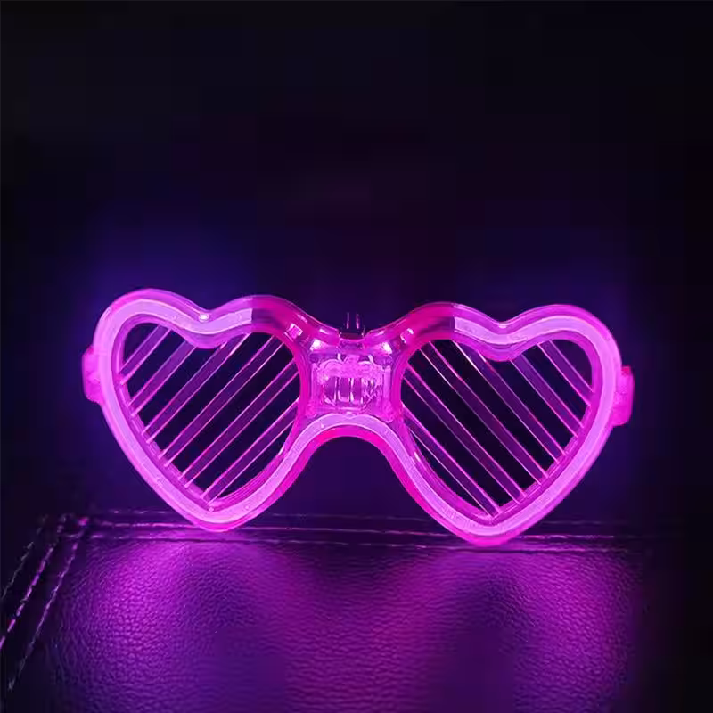 Pembe LED Işıklı Kalp Gözlük – 3 Modlu Parti & Glow Gözlüğü