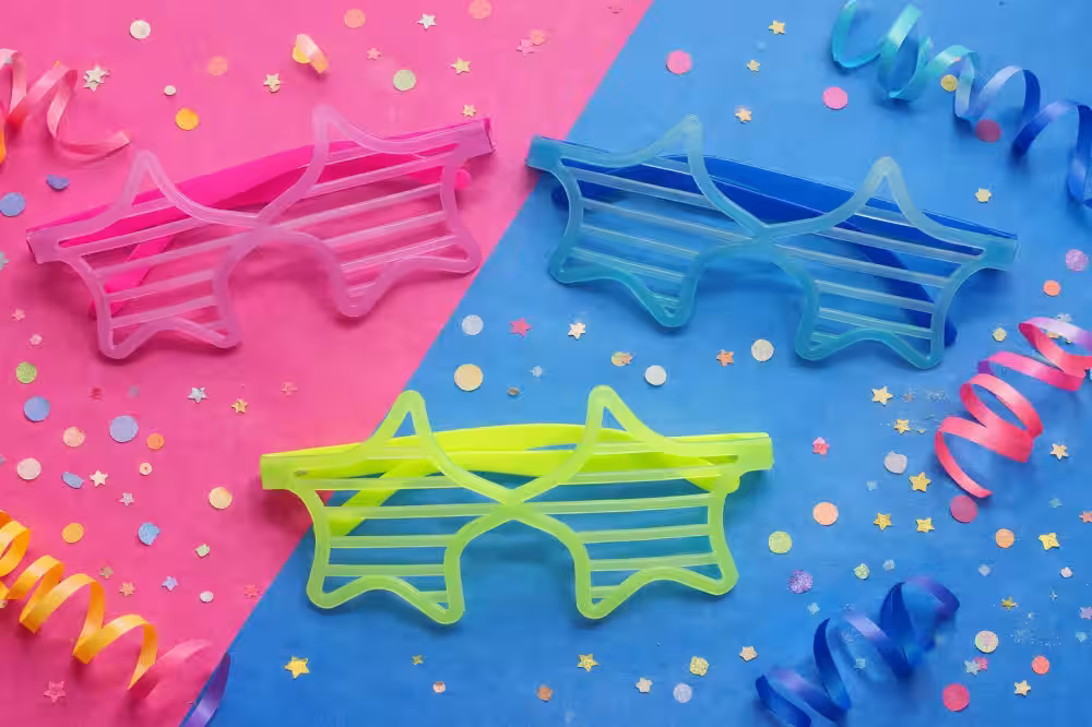 Retro Neon Fosforlu Yıldız Panjur Gözlük 12 Adet – 80’ler 90’lar Parti Stili