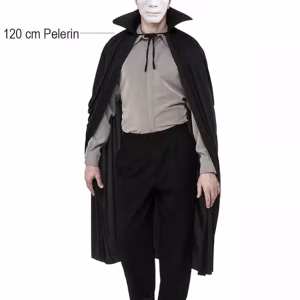 Siyah Renk Yakalı 120 cm Pelerin ve Beyaz Anonim Maske