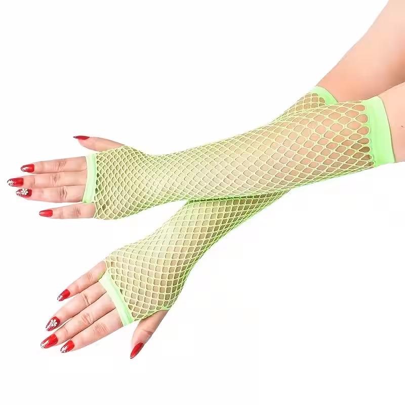 80’ler 90’lar Retro Neon Yeşil File Parmaksız Eldiven 26 cm