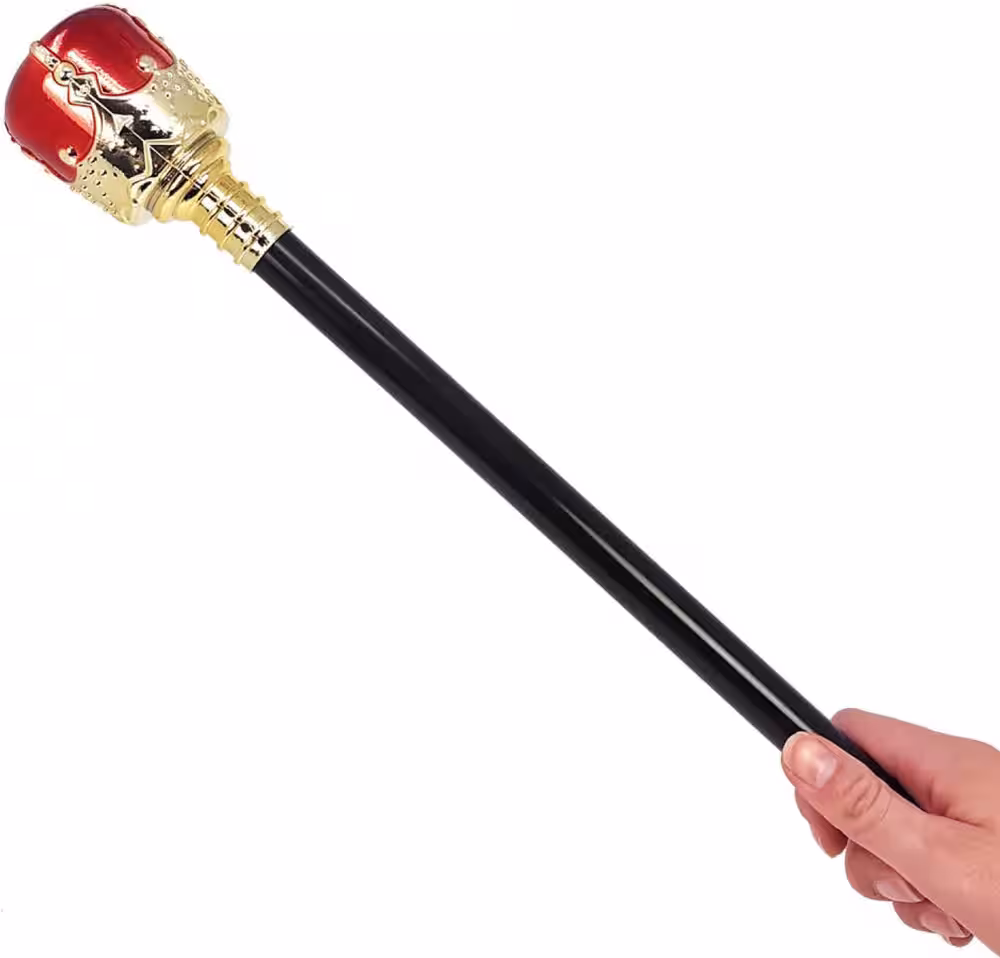 Altın Renk 60 cm Kral Tacı Kraliyet Tacı ve Kırmızı Topuzlu Kral Asası Seti