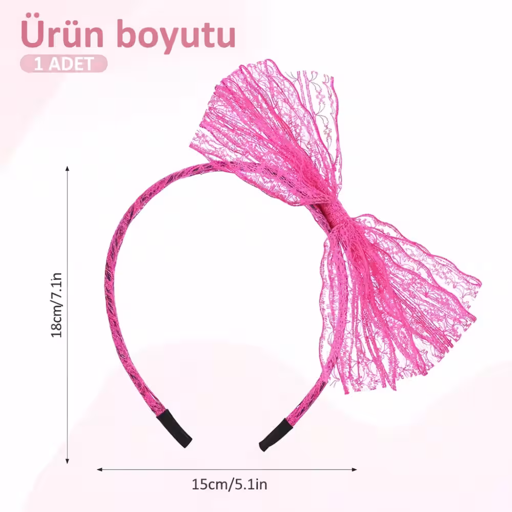 80’ler 90’lar Neon Pembe Dantel Taç Fiyonklu