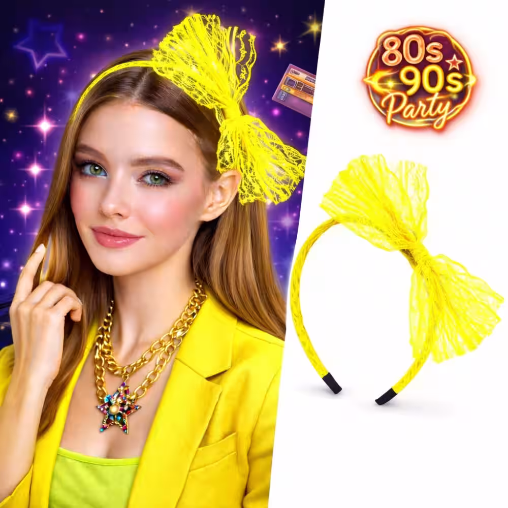80’ler 90’lar Neon Sarı Dantel Taç Fiyonklu