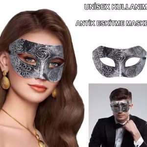 Gümüş Eskitme Yüz Maskesi - Antik Tarz Balo Maskesi