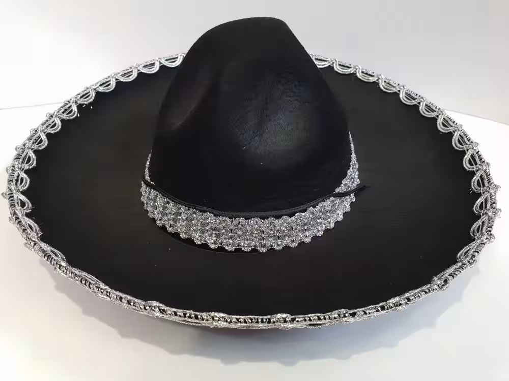 Gümüş Renk Şeritli Meksika Mariachi Latin Şapkası 55 cm Çocuk