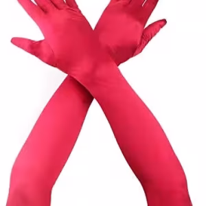 Kırmızı Renk Dirseğe Kadar Uzun Kumaş Eldiven 40 cm