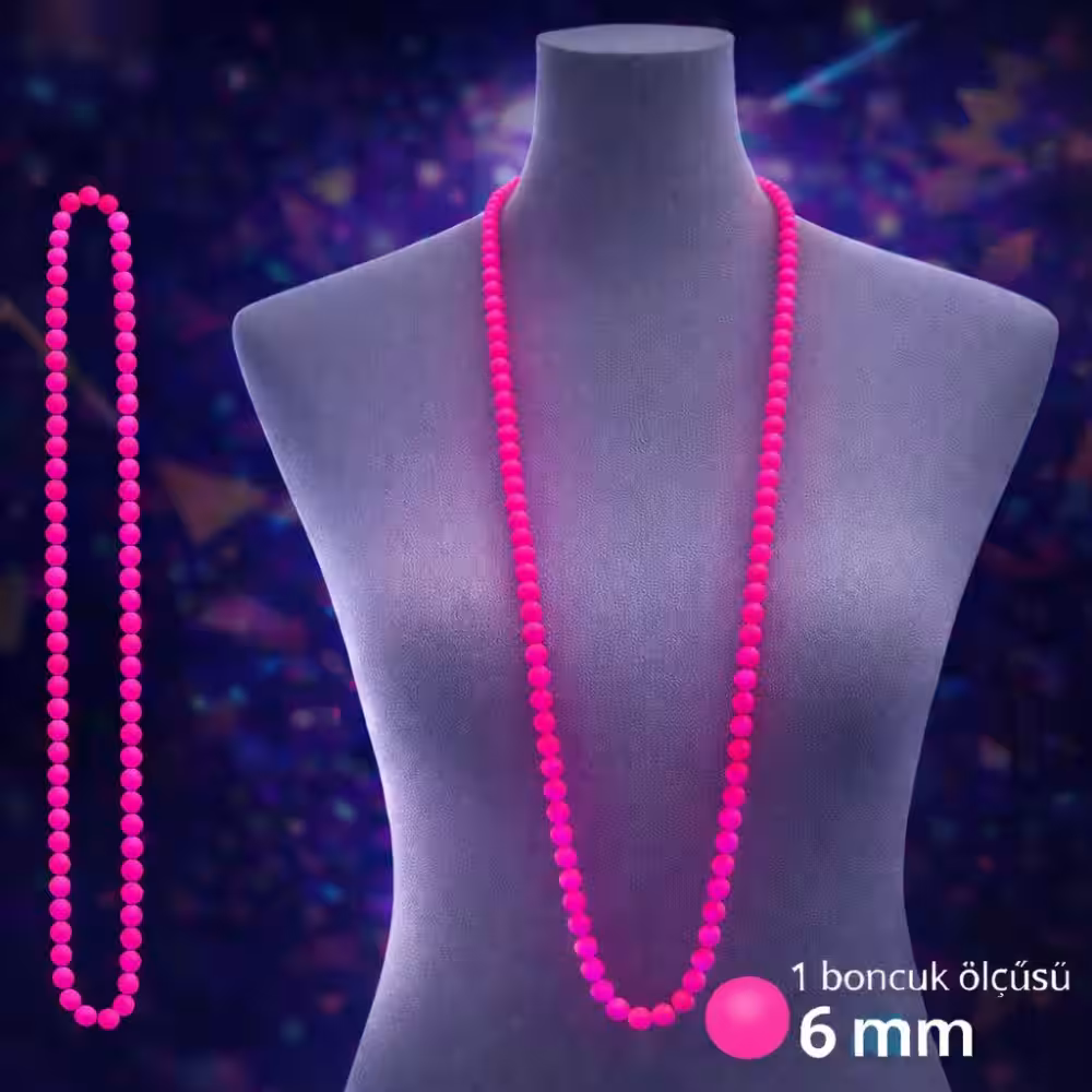Neon Pembe Boncuk Kolye 80 cm – Retro 80’ler 90’lar Parti Aksesuarı