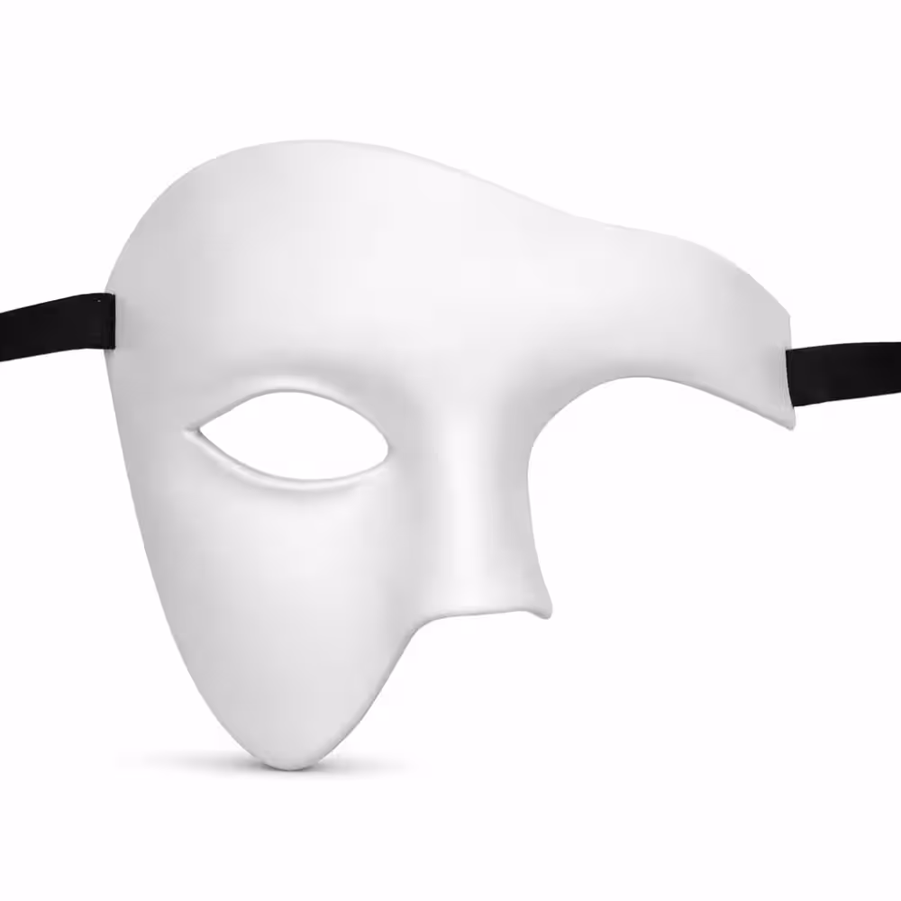 Beyaz Yarım Erkek Maske – Phantom Parti & Balo Maskesi