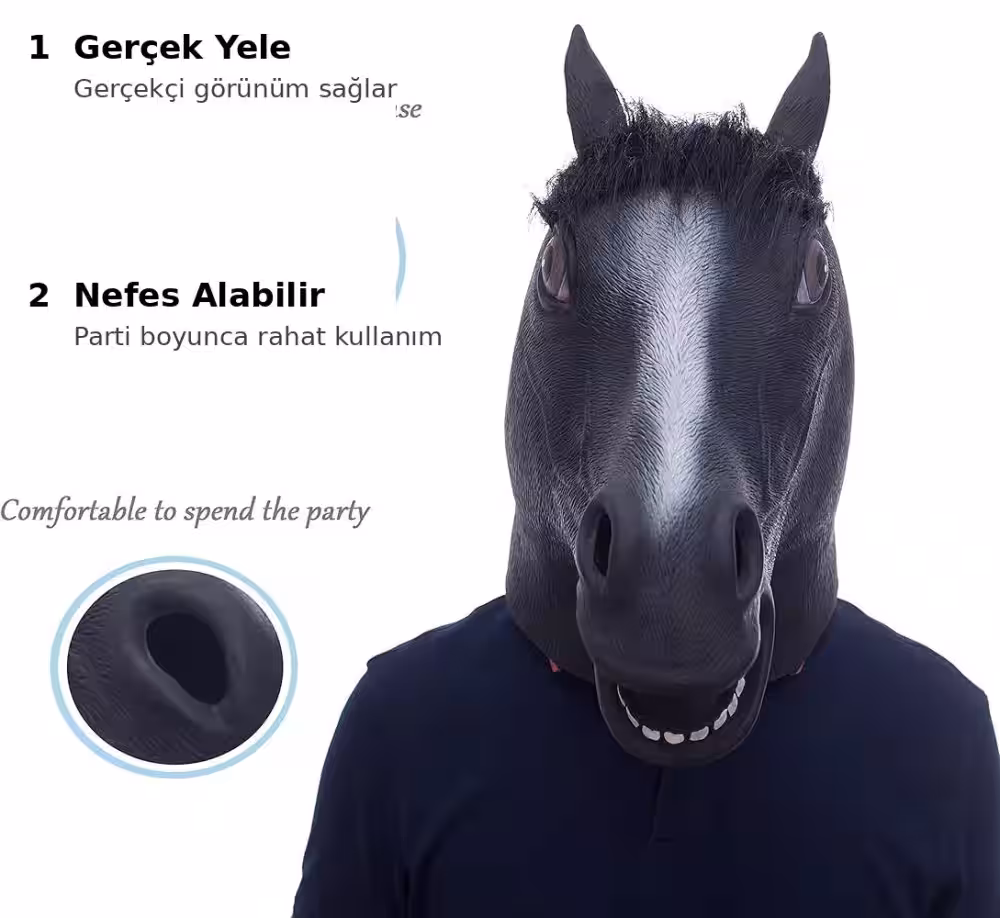 Gerçekçi At Kafası Maskesi Siyah Renk