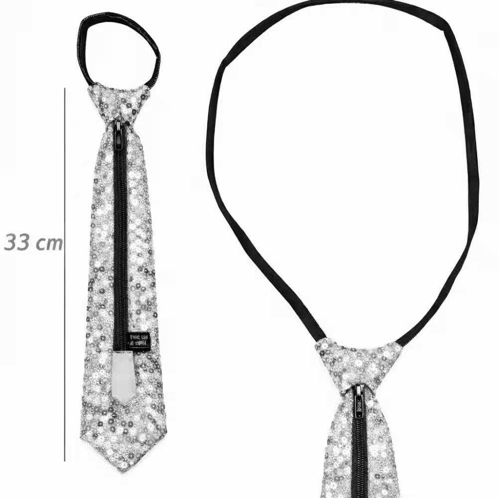 Gümüş Renk Pul Payetli Işıltılı Parti Kravatı 33 cm
