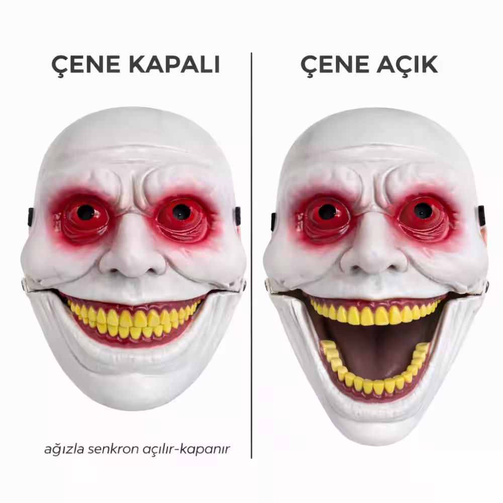 Hareketli Çene Mekanizmalı Korku Maskesi Kırmızı