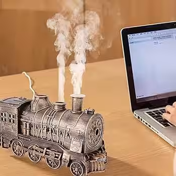 Humidifier lokomotif şeklinde difüzör aroma terapi dekoratif hava nemlendirici rustik gri