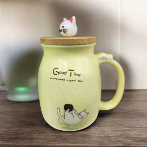 Toptan Kedi Figürlü Seramik Kupa
