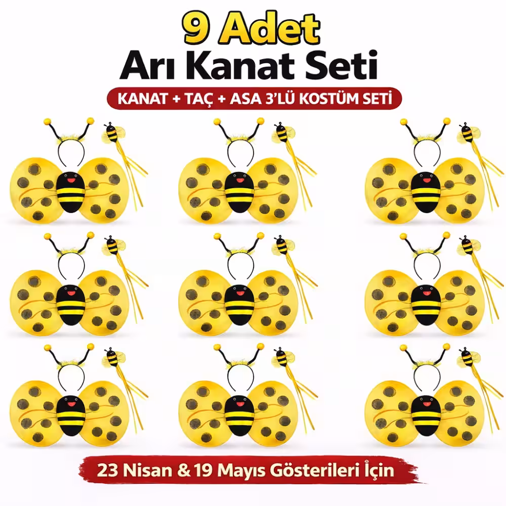9’lu Arı Kostüm Seti – Kanat Taç Asa