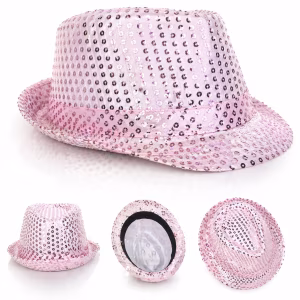 Pembe Payetli Disco Parti Şapkası Yetişkin Işıltılı Fötr Model