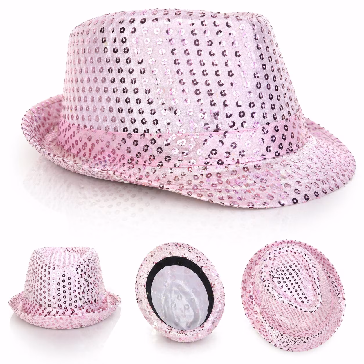 Pembe Payetli Disco Parti Şapkası Yetişkin Işıltılı Fötr Model