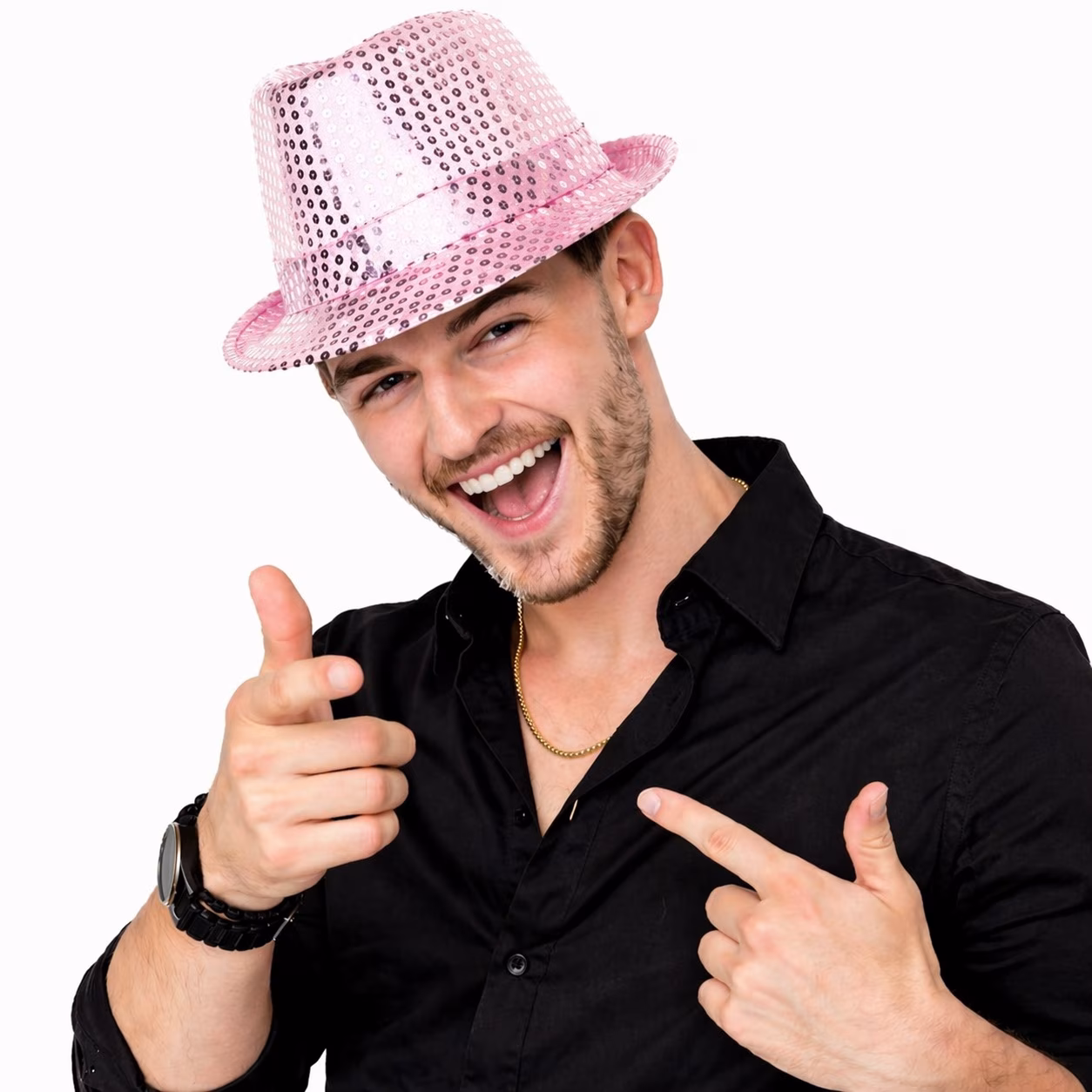 Pembe Payetli Disco Parti Şapkası Yetişkin Işıltılı Fötr Model - Görsel 3