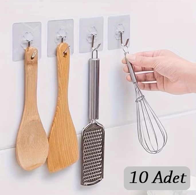 10 ADET Kendinden Yapışkanlı Şeffaf Askı