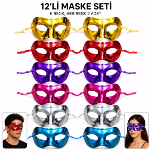 Metalik Venedik Toptan Parti Maskesi Seti – 6 Renk Karışık