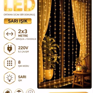 3x2m Premium Perde LED - 8 Fonksiyonlu, Su Geçirmez İç Dış Mekan Teras Dekor Işıkları