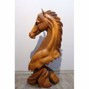 Ahşap Maun Ağacı At Büstü 80 Cm Ratnı-10