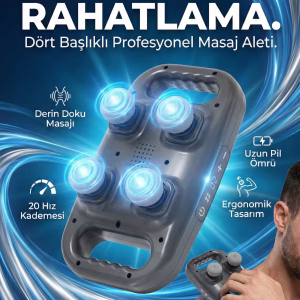 4 Başlıklı Masaj Tabancası - Ergonomik Derin Doku Sırt ve Boyun Masaj Aleti Ağrı ve Sızı Giderici