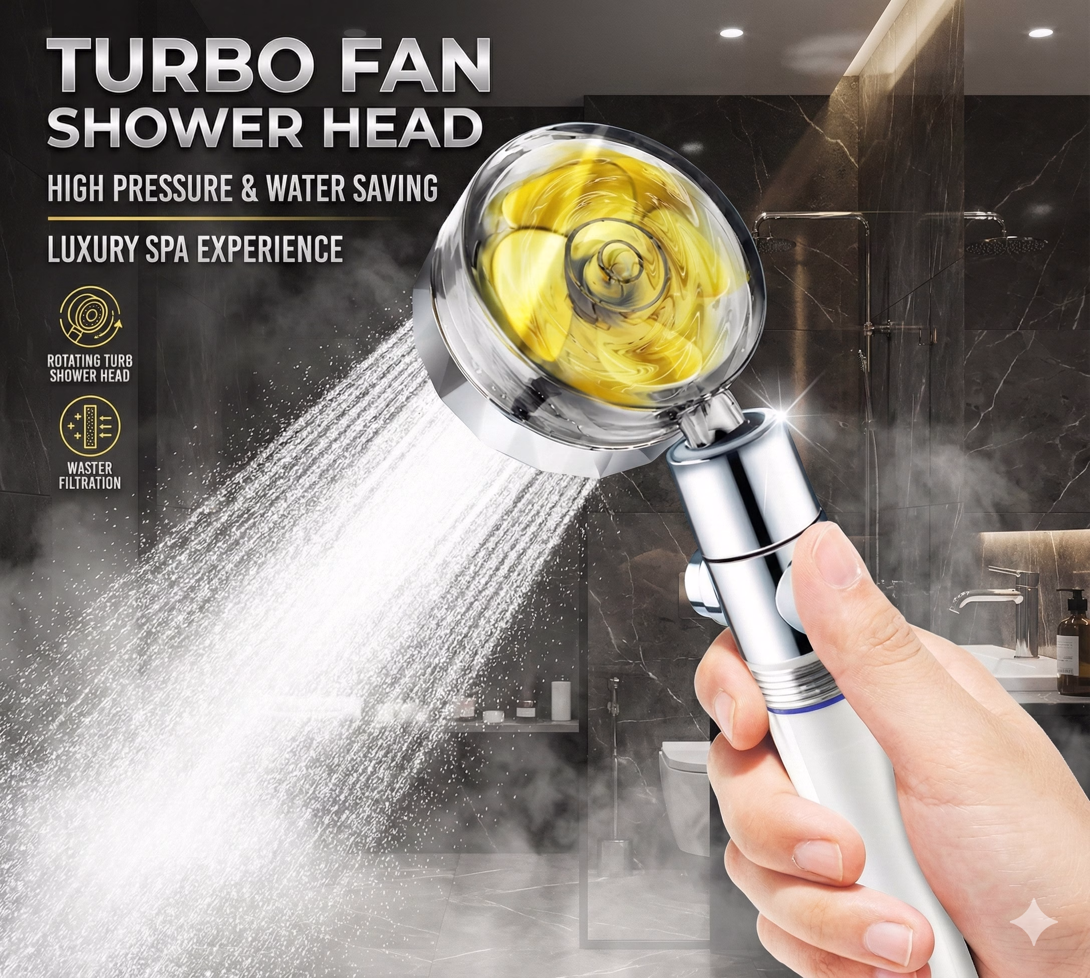 Duş Başlığı Turbo Pervaneli Serinletici Tasarım
