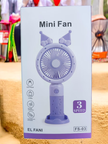 El Fanı FS-03 Kulaklı ve Stantlı Mini Fan | 3 Kademeli Serinlik