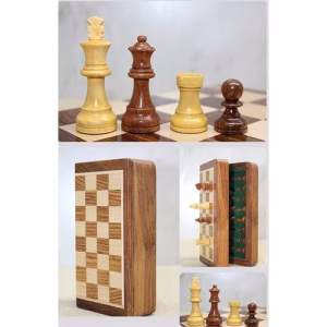 Özel Vernikli Mıknatıs Taşlı Ahşap Katlanabilir Kutulu Satranç Oyunu 12.5 Cm G220
