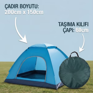 Otomatik Havada Açılan Su Geçirmez Çadır 4 Kişilik