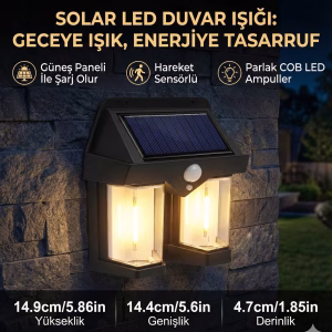 Rustik Ampul İkili Solar Duvar Aplik Güneş Enerjili Hareket Sensörlü