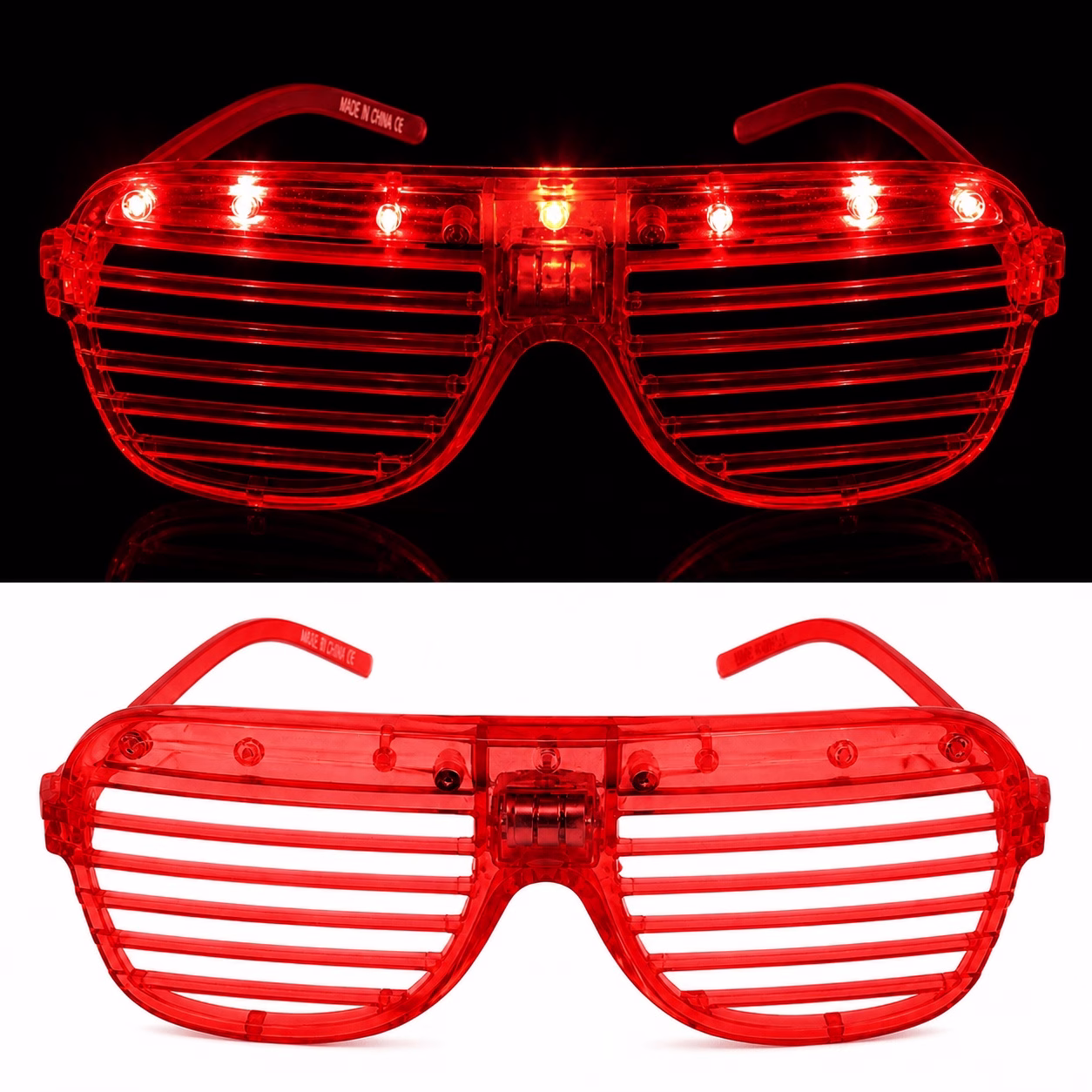 LED Işıklı Panjur Parti Gözlüğü Kırmızı Renk Shutter Gözlük