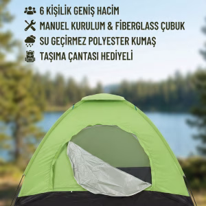 Kolay Kurulumlu Pratik Kamp Çadırı 6 Kişilik (220x250x150)