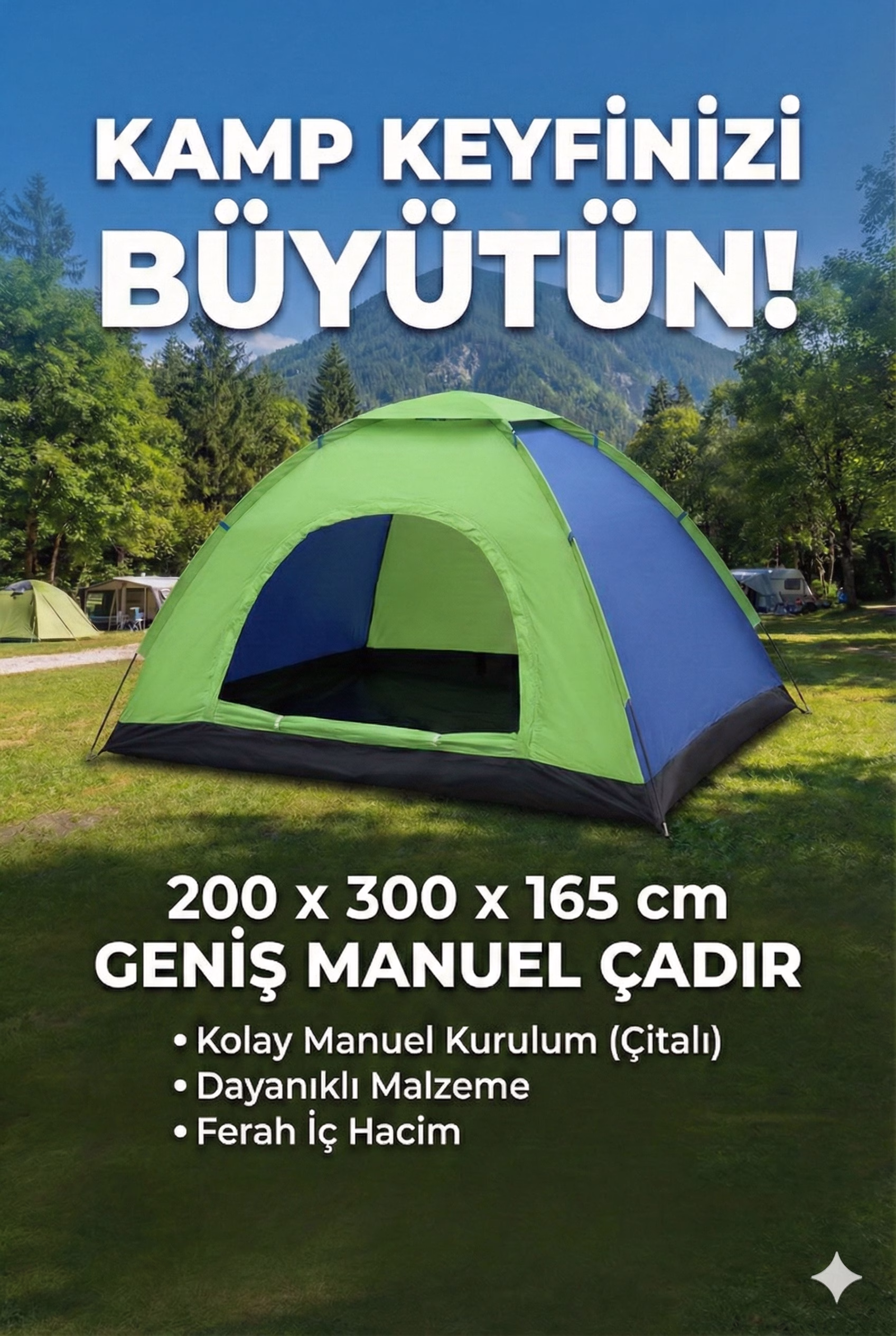 Kolay Kurulumlu Pratik Kamp Çadırı 8 Kişilik (220x300x170)