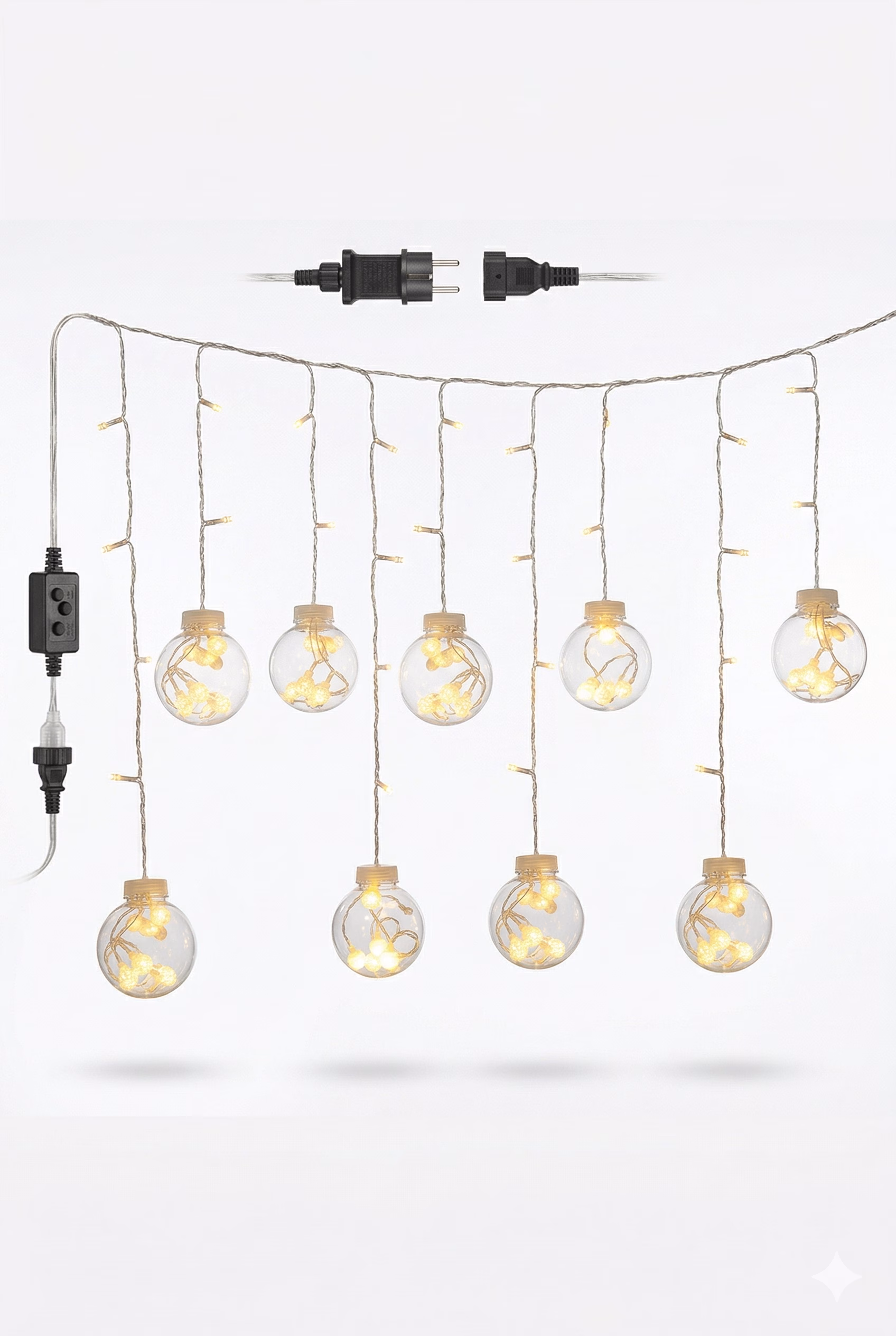 3 Metre 10 Toplu Perde LED Işık - Gün Işığı Şeffaf Dekoratif Aydınlatma - 8 Fonksiyonlu Led