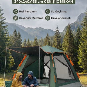 Tam Otomatik Su Ve Rüzgar Geçirmez Gölgelikli Tenteli 6 Kişilik Kamp Çadırı 240*240*155cm