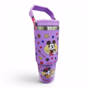 Toptan Mickey Mouse Kulplu Çelik Termos | Büyük Boy Mor Mug