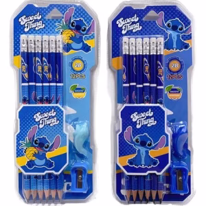 Toptan Stitch Temalı Kurşun Kalem Seti | 12'li, Silgi ve Kalemtıraşlı