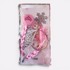 Toptan Saçlı Asalı Prenses Taç Seti Pembe | Kostüm Aksesuarı