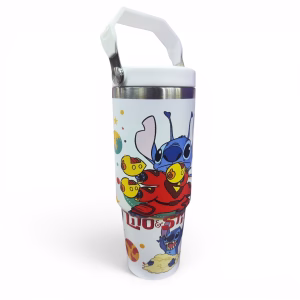 Toptan Stitch Kulplu Çelik Termos | Beyaz Büyük Boy Mug