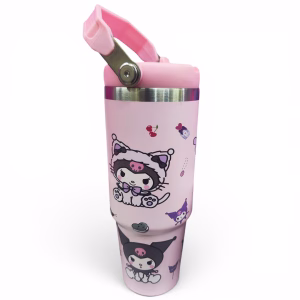 Toptan Kuromi Tasarımlı Çelik Termos | Pembe Büyük Boy Mug