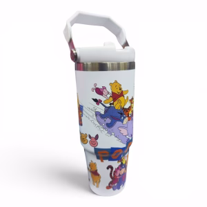 Toptan Winnie the Pooh Kulplu Çelik Termos | Beyaz Büyük Boy Mug