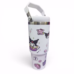 Toptan Kuromi Kulplu Çelik Termos | Beyaz Büyük Boy Mug
