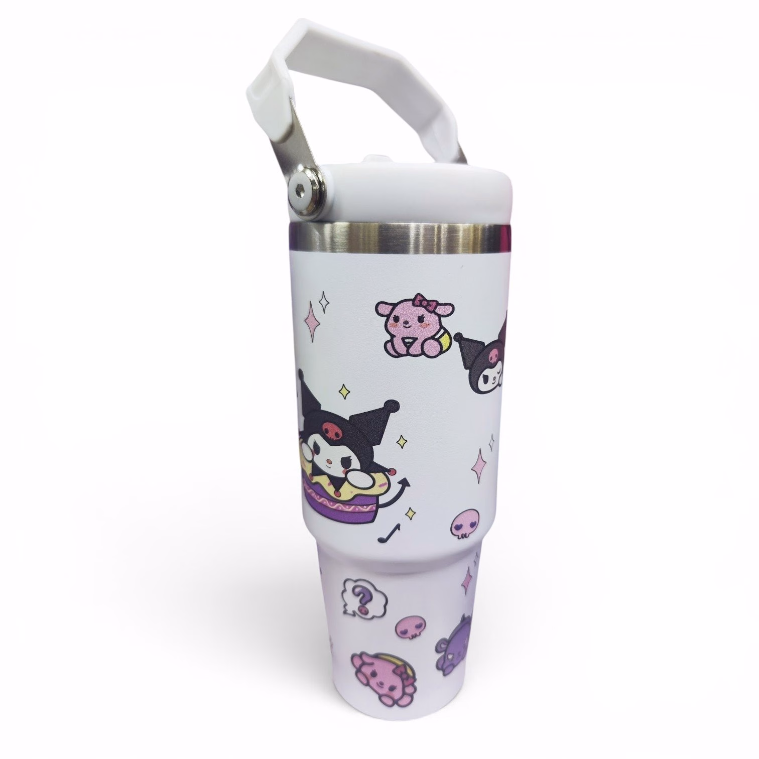 Toptan Kuromi Kulplu Çelik Termos | Beyaz Büyük Boy Mug