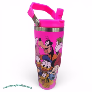 Toptan Disney Karakterli Çelik Termos | Canlı Pembe Büyük Boy Mug