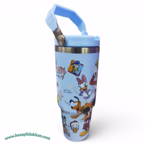Toptan Disney Karakterli Çelik Termos | Açık Mavi Büyük Boy Mug