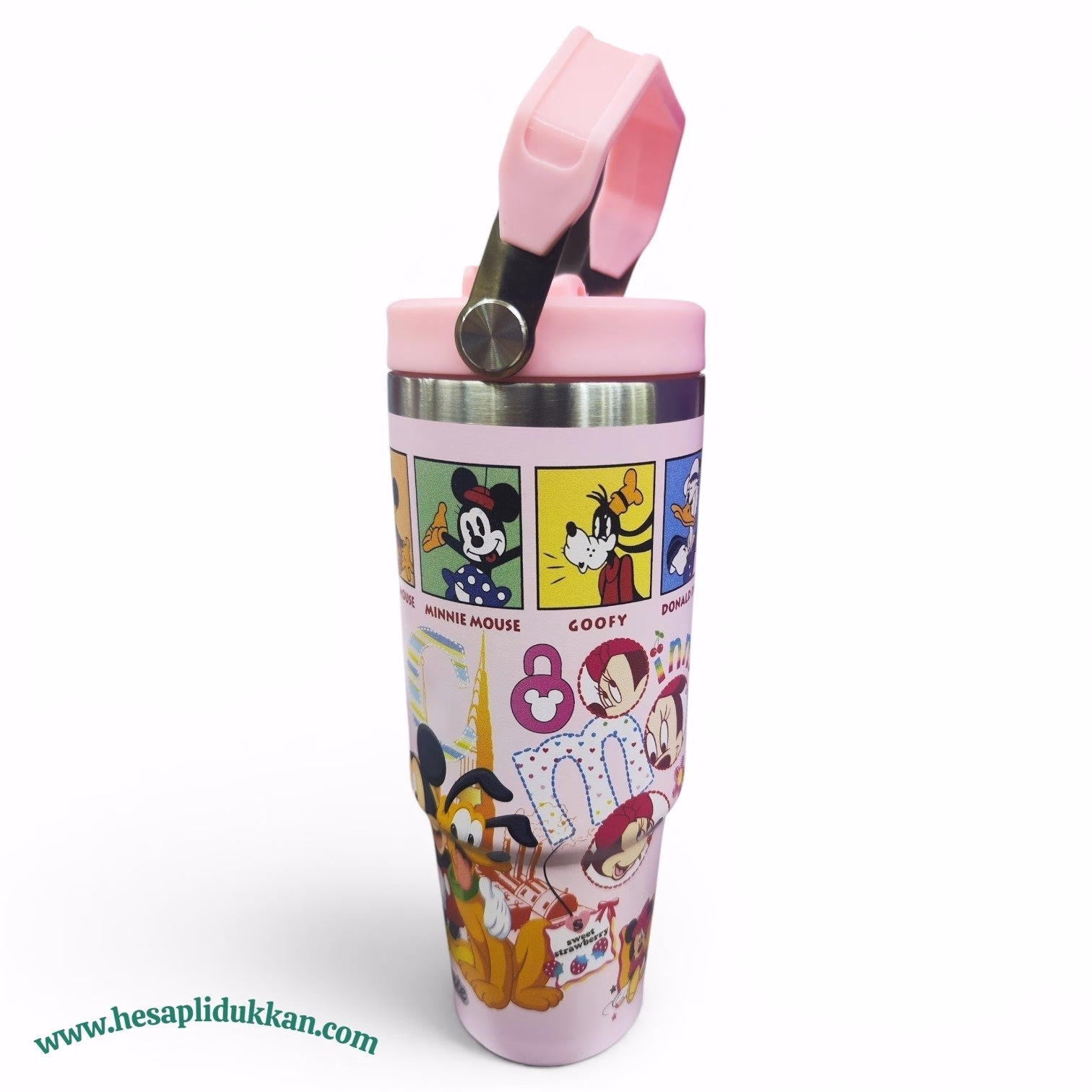 Toptan Disney Karakterli Çelik Termos | Pembe Büyük Boy Mug