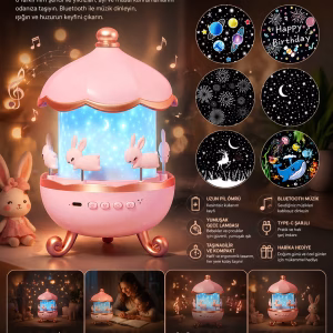 Toptan Atlıkarınca Projeksiyon Gece Lambası | Bluetooth Sesli