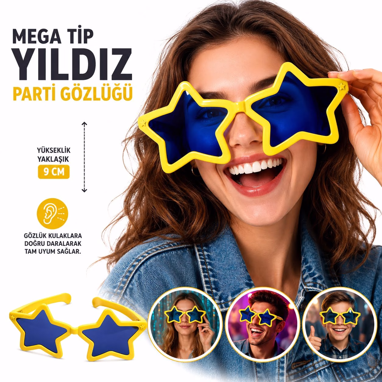 Mega Tip Yıldız Parti Gözlüğü Sarı Renk
